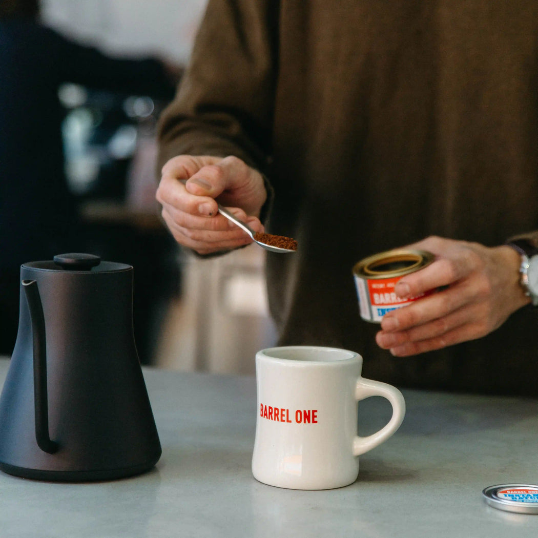 Brewing Barrel One’s natural process instant coffee from Yirgacheffe , Ethiopia. Available in our online shop.